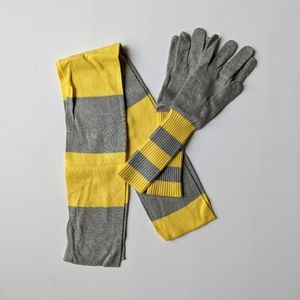 Gap Yellow and Gray Striped Gloves and Scarf Matching Set